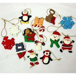 Handmade Resin Clay Christmas Ornament Set Lot Santa Snowman Cat Penguin Dog